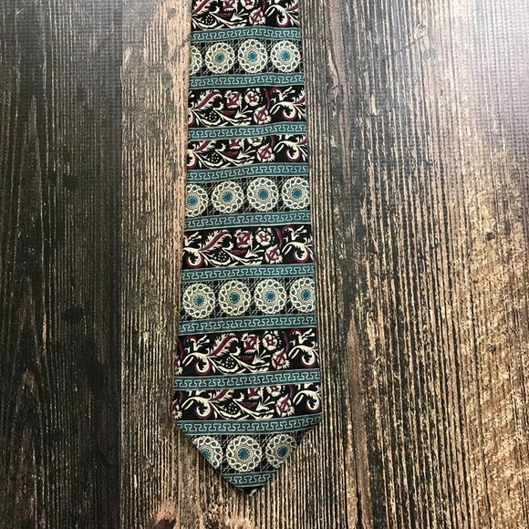 CHRISTIAN DIOR Monsiuer Neck Tie Silk USA Made Bold Print Teal Burgundy - Picture 4 of 7